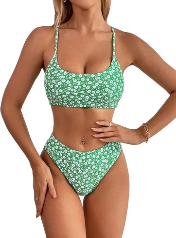 SweatyRocks Women's 2 Piece Bikini Set Ditsy Floral Print High Cut Bathing Suit Beachwear in Saudi Arabia