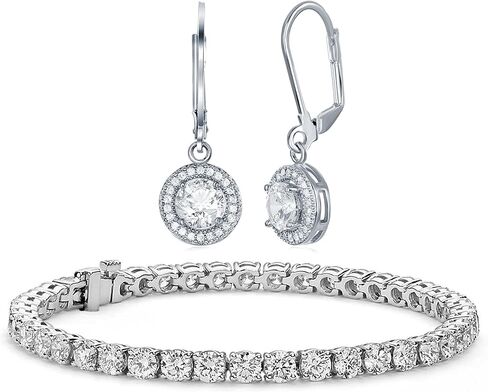 مجموعة هدايا الزفاف من أقراط هالة الاسترليني من مدينة نيويورك وسوار التنس in Kuwait