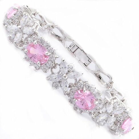 RIZILIA BLOSSOM Tennis Bracelet & Oval Cut CZ [4 Colors available] in White Gold Plated, 7" in Saudi Arabia