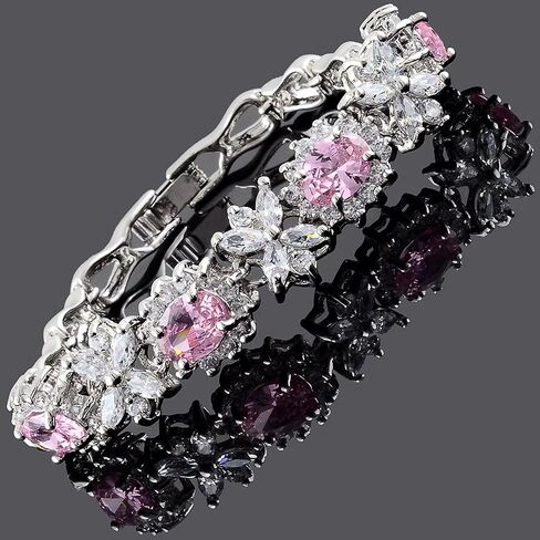 RIZILIA BLOSSOM Tennis Bracelet & Oval Cut CZ [4 Colors available] in White Gold Plated, 7" in Saudi Arabia