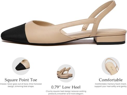 Athlefit Slingback Flats for Women Square Pointed Toe Two Toned Flats Wedding Pumps for Women in Saudi Arabia