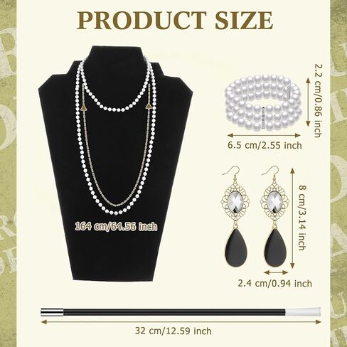 8 Pcs 1920s Flapper Costume Accessories Set Black Feather Fan 1920s Costume Jewelry Headband Earrings Necklace Gloves Holder Bracelet Fishnet Tights 1920s Costume for Women in Saudi Arabia
