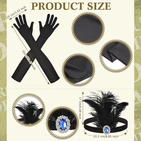 8 Pcs 1920s Flapper Costume Accessories Set Black Feather Fan 1920s Costume Jewelry Headband Earrings Necklace Gloves Holder Bracelet Fishnet Tights 1920s Costume for Women in Saudi Arabia