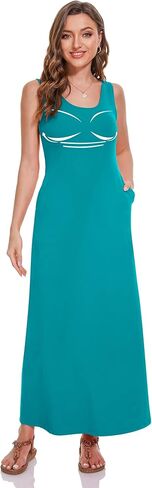 فستان TAIPOVE ماكسي بدون أكمام مع جيوب حمالة صدر على الرف للنساء، زلات كاملة، قمصان نوم طويلة للغاية، صيفية غير رسمية in Kuwait