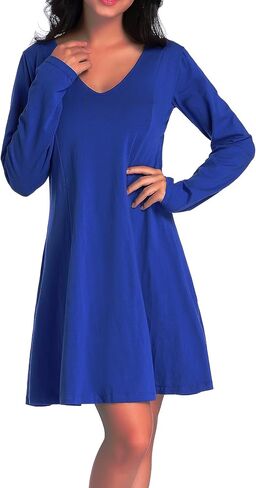 Chamllymers Women's Black Sleep Dress Long Sleeve Night Dress V Neck Cotton Sleepwear Nightgowns in Saudi Arabia
