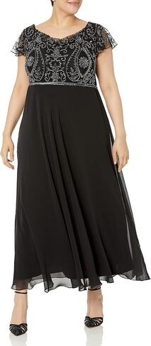 J Kara Women's Back and Front Cowlneck Beaded Short Sleeve Gown in Saudi Arabia