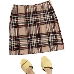 Floerns Women's Plus Size Plaid Print Split Hem Skirt