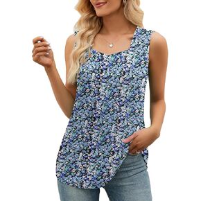 LUYAA المرأة بلا أكمام تانك القمم مطبوعة مطوي فضفاض بلوزة عادية قميص تانك القمم للنساء الصيف in Kuwait