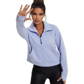 APWKL سترة نسائية مبطنة بالصوف بلوزات مقصوصة معاطف شتوية كبيرة الحجم دافئة موضة كم طويل جيوب علوية in Kuwait