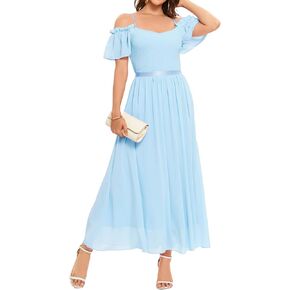 فستان Bbonlinedress للسيدات طويل من الشيفون لحفلات الزفاف الرسمية لوصيفة العروس بدون أكتاف فساتين حفلات سهرة طويلة in Kuwait