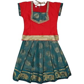 Ashwini Girl's Pattu Pavadai | Indian Kid's Ethnic Wear with Embroidery Work in Kuwait