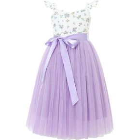 Flofallzique Girls Tulle Dress Summer Floral Wedding Birthday Easter Casual Toddler Tea Party Dresses