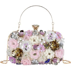 Evevictor Floral Clutch Evening Bags for Women Beaded Bridal Wedding Purse Prom Cocktail Party Handbags