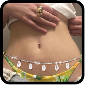 GEMILY Boho Rhinestone Waist Chain Silver Seashell Sparkly Belly Chain Fashion Crystal Body Chain Jewelry for Women and Girls in Saudi Arabia