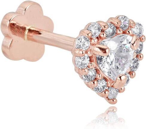 AVORA 14K Gold Heart-Shaped Simulated Diamond CZ Halo Cartilage Piercing Flat Back Earring Body Jewelry (18 Gauge) in Saudi Arabia