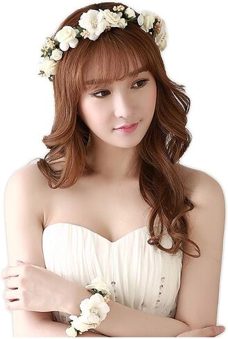 MioCloth Flower Crown Headband Garland Corsage Wedding Party Wreath Women Girl Champagne in Saudi Arabia