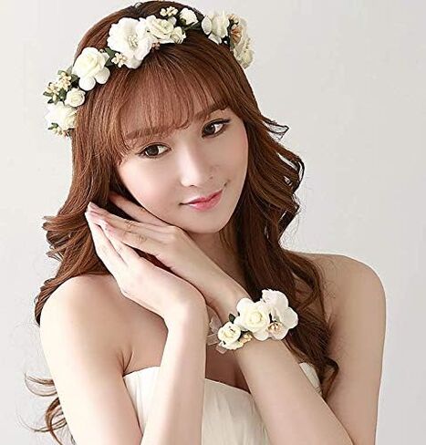 MioCloth Flower Crown Headband Garland Corsage Wedding Party Wreath Women Girl Champagne in Saudi Arabia