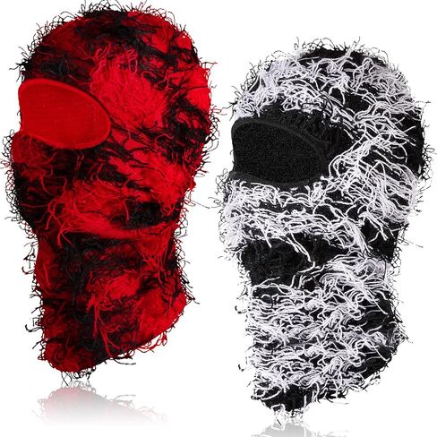 Newcotte 2 Pack Kids Adult Distressed Balaclava Ski Mask Full Face Knitted Balaclava Windproof Cool Ski Mask for Cold Weather in Kuwait