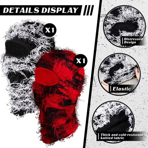 Newcotte 2 Pack Kids Adult Distressed Balaclava Ski Mask Full Face Knitted Balaclava Windproof Cool Ski Mask for Cold Weather in Kuwait