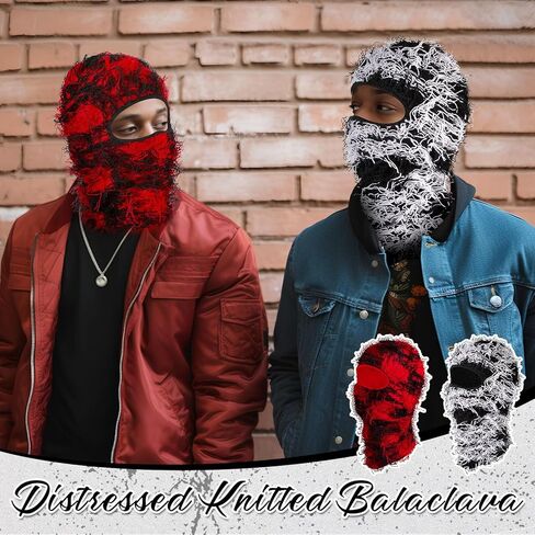 Newcotte 2 Pack Kids Adult Distressed Balaclava Ski Mask Full Face Knitted Balaclava Windproof Cool Ski Mask for Cold Weather in Kuwait