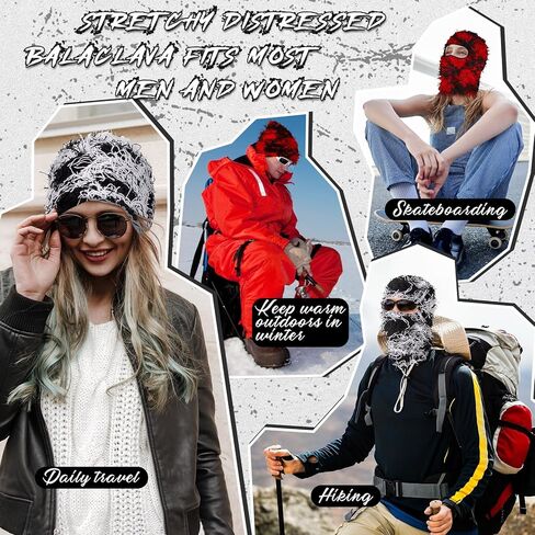 Newcotte 2 Pack Kids Adult Distressed Balaclava Ski Mask Full Face Knitted Balaclava Windproof Cool Ski Mask for Cold Weather in Kuwait
