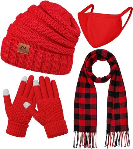 Motarto Winter Warm Set Knitted Beanie, Scarf, Touchscreen Gloves, Warm Cover Cold Weather Gear for Men and Women in Kuwait