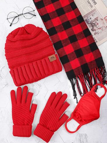 Motarto Winter Warm Set Knitted Beanie, Scarf, Touchscreen Gloves, Warm Cover Cold Weather Gear for Men and Women in Kuwait