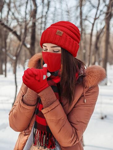 Motarto Winter Warm Set Knitted Beanie, Scarf, Touchscreen Gloves, Warm Cover Cold Weather Gear for Men and Women in Kuwait