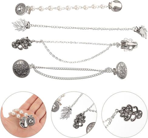 KALLORY 4pcs Vintage Sweater Shawl Chain Clips Retro Cardigan Clips Collar Chain Clips Shirt Dresses Brooch Clips for Women Girls in Saudi Arabia