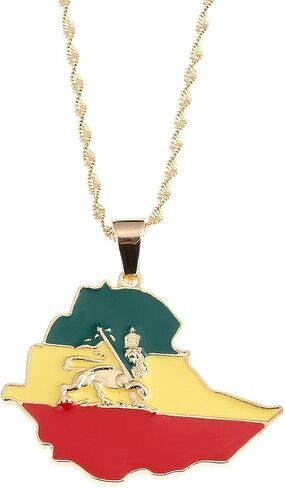 Ethiopian Flag Lion Map Pendant Necklace For Women Men Jewelry Map Chain in Saudi Arabia
