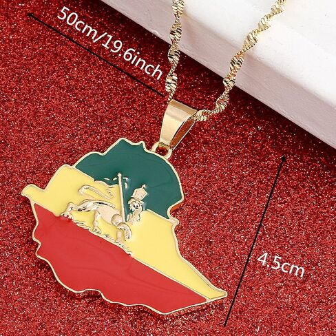 Ethiopian Flag Lion Map Pendant Necklace For Women Men Jewelry Map Chain in Saudi Arabia