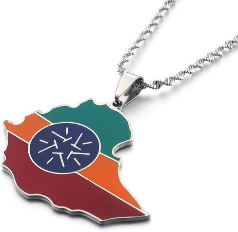 Ethiopian Flag Lion Map Pendant Necklace For Women Men Jewelry Map Chain in Saudi Arabia