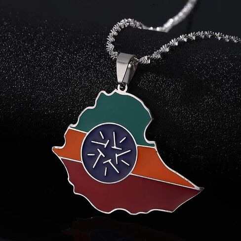 Ethiopian Flag Lion Map Pendant Necklace For Women Men Jewelry Map Chain in Saudi Arabia