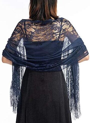 Women's Floral Lace Scarf Tassels Shawl for Wedding Evening Party Dresse(DDNPJ3) in Saudi Arabia