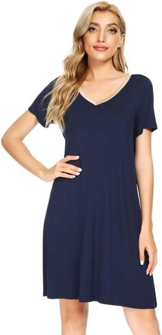 BambooBud Women's Bamboo Viscose Nightgowns Soft Sleep Shirts Lightweight Gowns Short Sleeve Pajama Dress S-XXL in Saudi Arabia