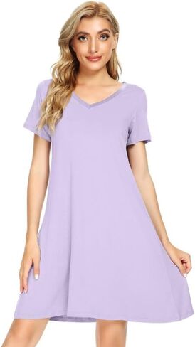 BambooBud Women's Bamboo Viscose Nightgowns Soft Sleep Shirts Lightweight Gowns Short Sleeve Pajama Dress S-XXL in Saudi Arabia