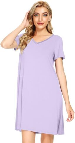 BambooBud Women's Bamboo Viscose Nightgowns Soft Sleep Shirts Lightweight Gowns Short Sleeve Pajama Dress S-XXL in Saudi Arabia
