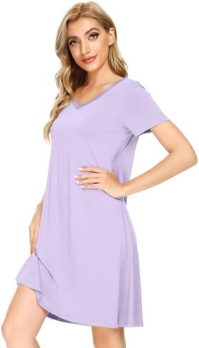 BambooBud Women's Bamboo Viscose Nightgowns Soft Sleep Shirts Lightweight Gowns Short Sleeve Pajama Dress S-XXL in Saudi Arabia