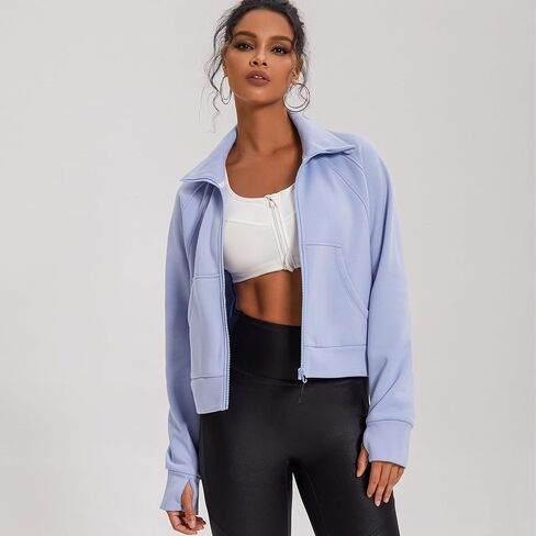 APWKL سترة نسائية مبطنة بالصوف بلوزات مقصوصة معاطف شتوية كبيرة الحجم دافئة موضة كم طويل جيوب علوية in Kuwait