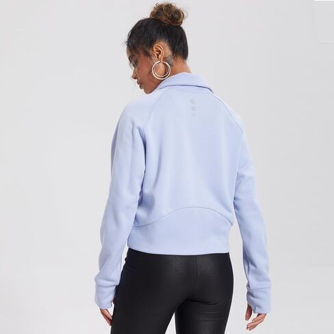 APWKL سترة نسائية مبطنة بالصوف بلوزات مقصوصة معاطف شتوية كبيرة الحجم دافئة موضة كم طويل جيوب علوية in Kuwait