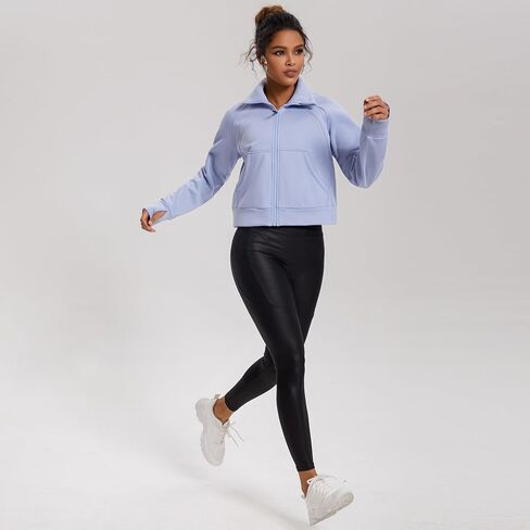 APWKL سترة نسائية مبطنة بالصوف بلوزات مقصوصة معاطف شتوية كبيرة الحجم دافئة موضة كم طويل جيوب علوية in Kuwait