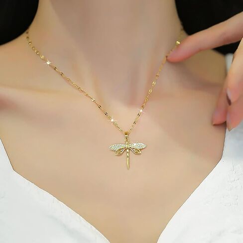 Aktully 18K Gold Dragonfly Necklace for Women Girls Dainty CZ Zircon Dragonfly Pendant Necklace Summer Jewelry Gifts for Dragonfly Lovers in Kuwait