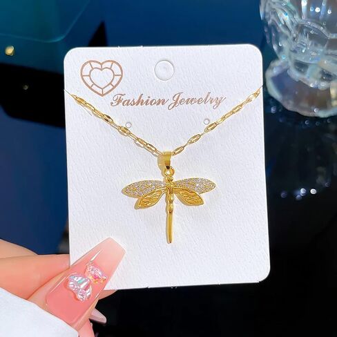 Aktully 18K Gold Dragonfly Necklace for Women Girls Dainty CZ Zircon Dragonfly Pendant Necklace Summer Jewelry Gifts for Dragonfly Lovers in Kuwait