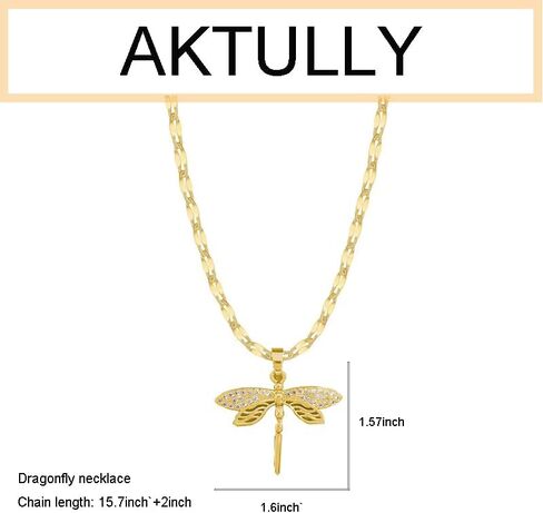 Aktully 18K Gold Dragonfly Necklace for Women Girls Dainty CZ Zircon Dragonfly Pendant Necklace Summer Jewelry Gifts for Dragonfly Lovers in Kuwait
