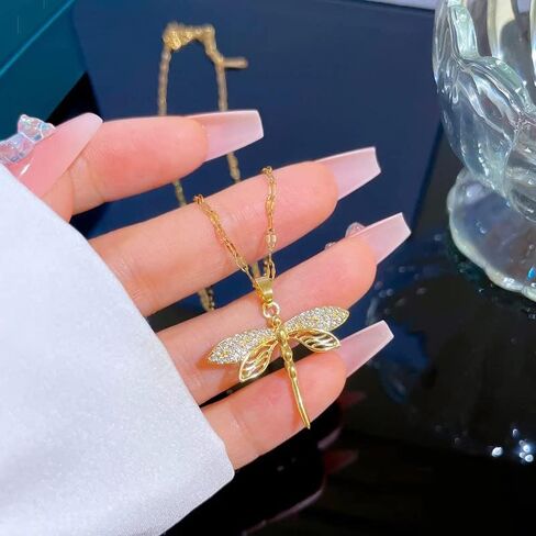 Aktully 18K Gold Dragonfly Necklace for Women Girls Dainty CZ Zircon Dragonfly Pendant Necklace Summer Jewelry Gifts for Dragonfly Lovers in Kuwait