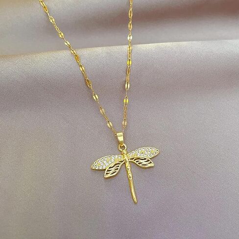 Aktully 18K Gold Dragonfly Necklace for Women Girls Dainty CZ Zircon Dragonfly Pendant Necklace Summer Jewelry Gifts for Dragonfly Lovers in Kuwait