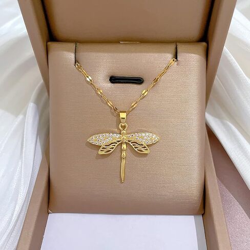 Aktully 18K Gold Dragonfly Necklace for Women Girls Dainty CZ Zircon Dragonfly Pendant Necklace Summer Jewelry Gifts for Dragonfly Lovers in Kuwait