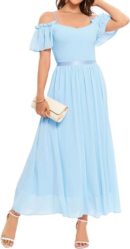 فستان Bbonlinedress للسيدات طويل من الشيفون لحفلات الزفاف الرسمية لوصيفة العروس بدون أكتاف فساتين حفلات سهرة طويلة in Kuwait