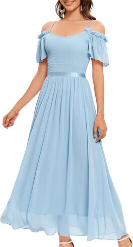 فستان Bbonlinedress للسيدات طويل من الشيفون لحفلات الزفاف الرسمية لوصيفة العروس بدون أكتاف فساتين حفلات سهرة طويلة in Kuwait