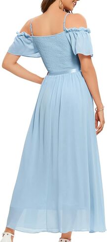 فستان Bbonlinedress للسيدات طويل من الشيفون لحفلات الزفاف الرسمية لوصيفة العروس بدون أكتاف فساتين حفلات سهرة طويلة in Kuwait